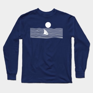 Sailing Boat Sea Night Full Moon White Blue Long Sleeve T-Shirt